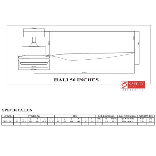 Bestar HALI 56″ DC Ceiling Fan with LED (Matt Black + Wood) Bacera