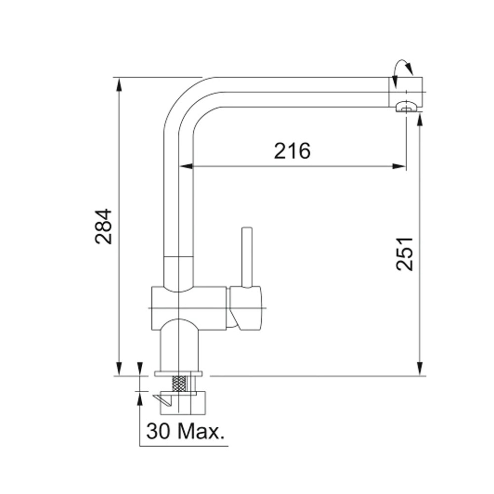 Franke CT304C Sink Mixer with Swivel Spout Technical Drawing Bacera