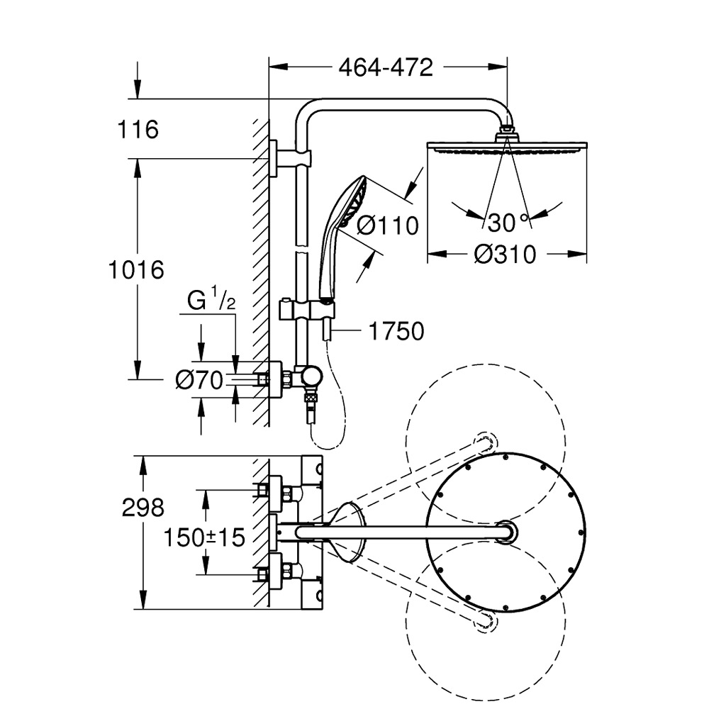 Grohe Euphoria 310 26075AL0 Rainshower System with Thermostatic Mixer