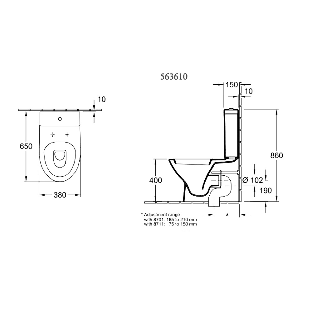 VILLEROY & BOCH - Tube - Closed Couple WC with Original Soft-close Seat Cover Technical Specs