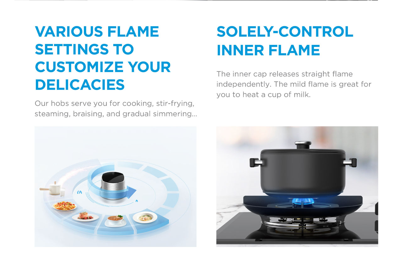 Midea Gas Cooker Hob Various Flame Settings and Inner Flame Feature