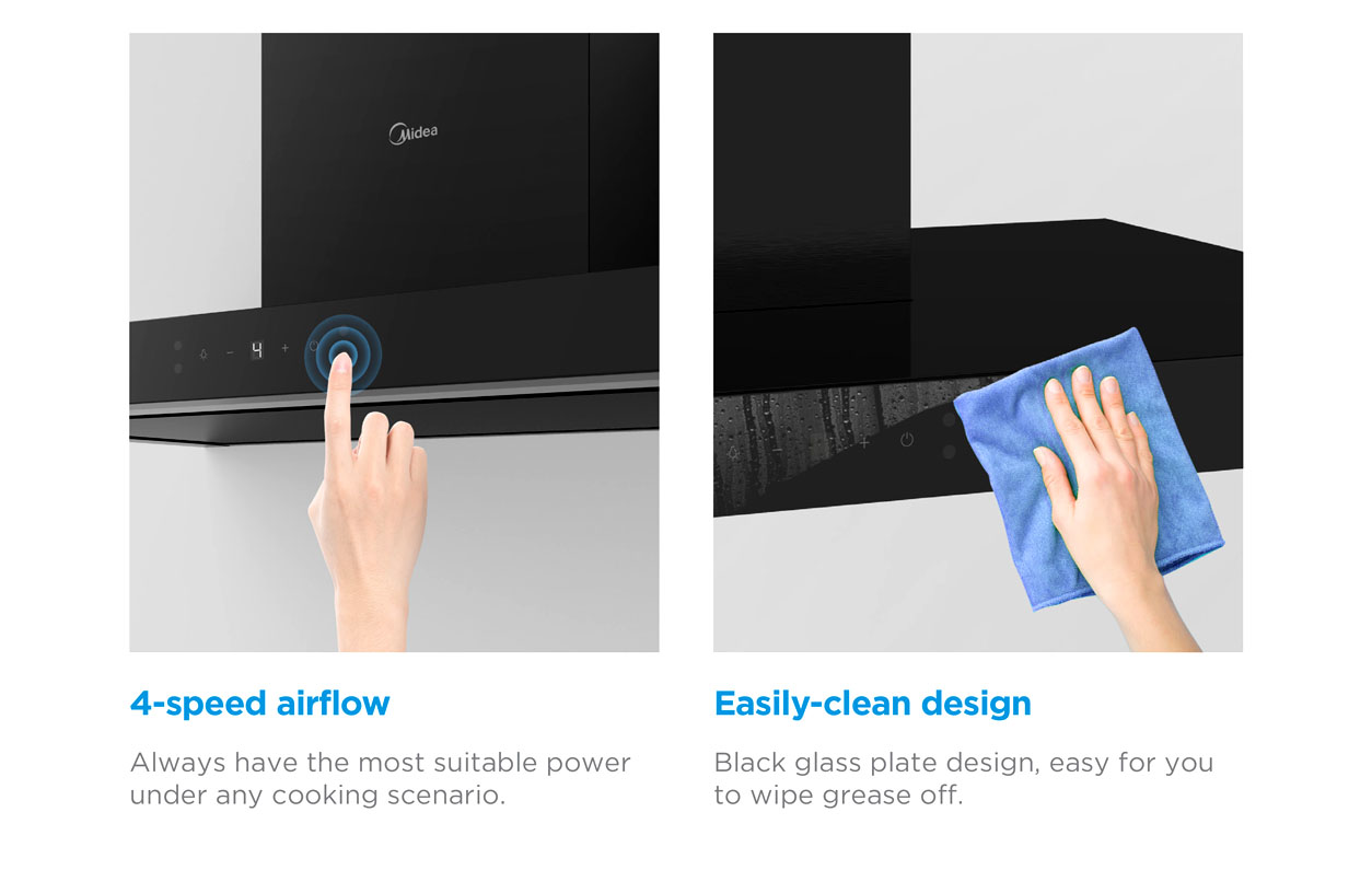 Midea MBI-90M79BK-SG Chimney Hood Speed Control Easy Cleaning