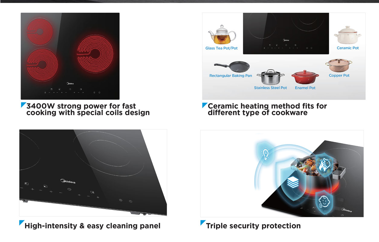 Midea MBI-IHT341-SG Ceramic Cooker Hob Features