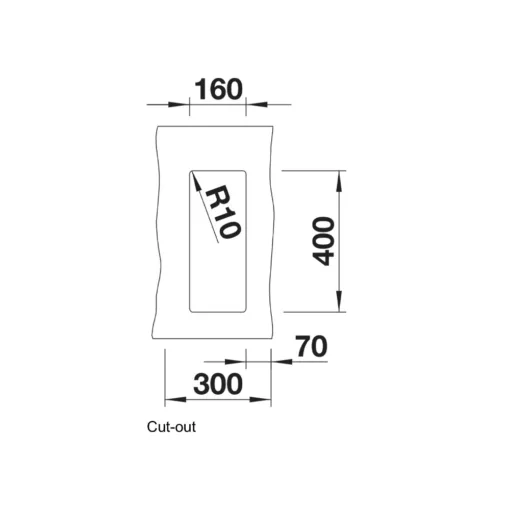 BLANCO Subline 160-U Sink (Black) Cut Out Size Dimension Drawing