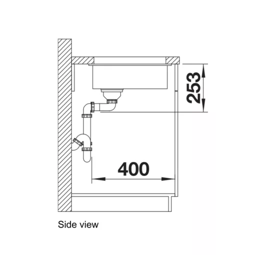 BLANCO Subline 160-U Sink (Black) Side View Dimension Drawing