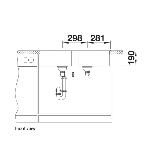 BLANCO Zia 9 Compact Sink (Black) Technical Drawing Front View