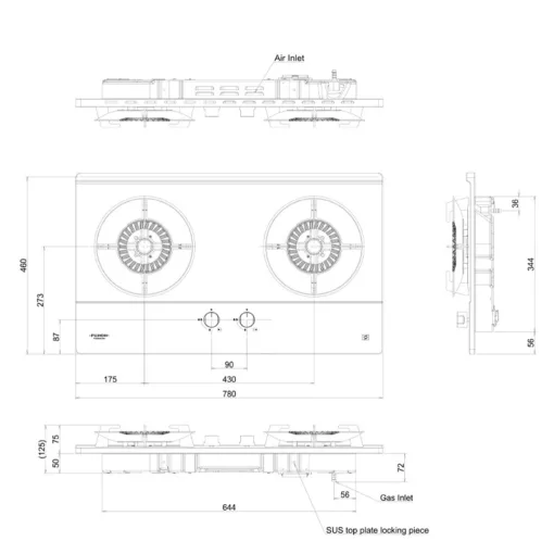 Fujioh-FH-GS6520-SVSS-Stainless-Steel-Cooker-Hob Product Technical Drawing