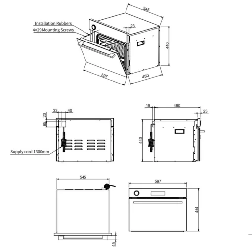 Fujioh-FV-ML71 Built-In Combi Steam Oven with Bake Function Technical Drawing