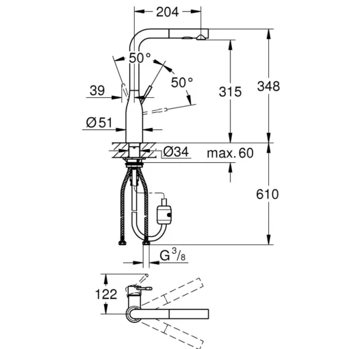 Grohe-30270000-Essence-Sink-Mixer Technical Drawing