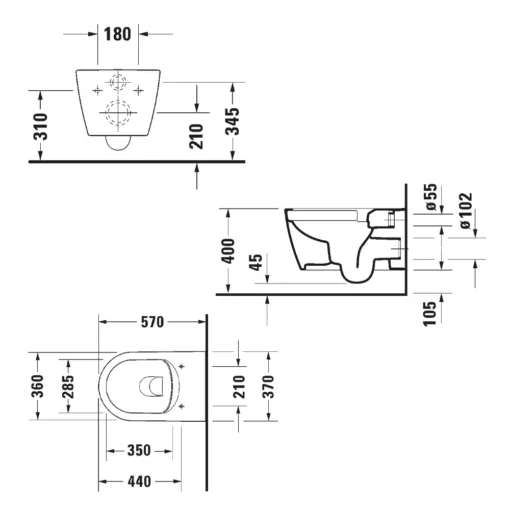 Duravit-252909-Me-By-Starck-Wall-Hung-Toilet Technical Drawing