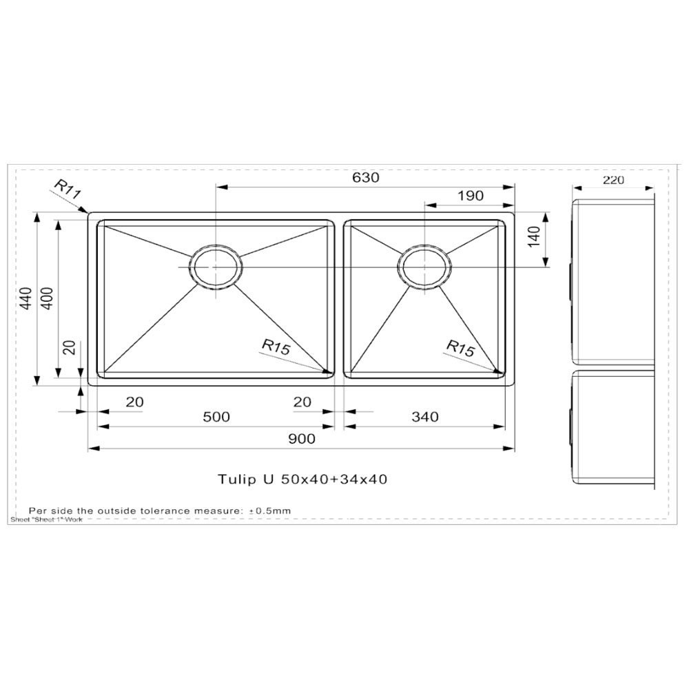 Reginox Tulip U 50x40 + 34x40 Stainless Steel Kitchen Sink - Image 2