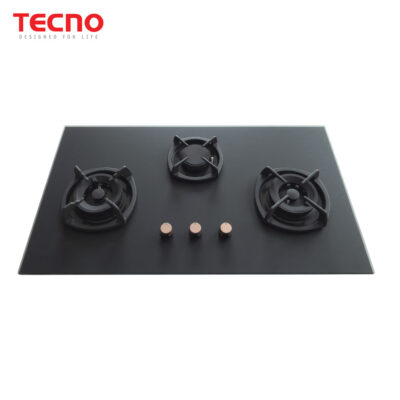 Tecno Matte Series T-3388TGSV-MTBK 3-Burner 90cm Glass Cooker Hob with Inferno Wok Burner Technology (Matt Black)