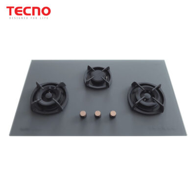 Tecno Matte Series T-3388TGSV-MTGY 3-Burner 90cm Glass Cooker Hob with Inferno Wok Burner Technology (Matt Grey)
