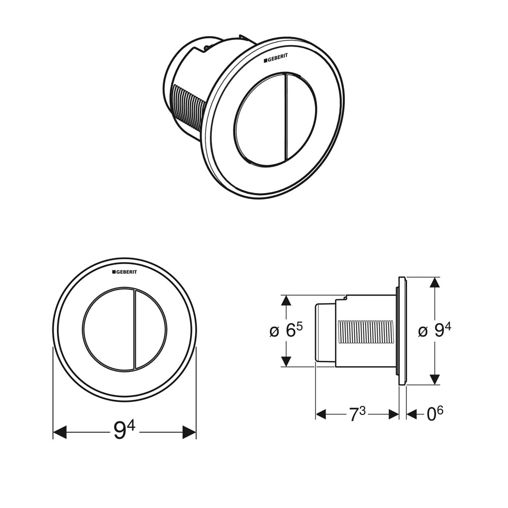 Geberit Type 10 116.055.JQ.1 Pneumatic Flush Actuator Product Dimension