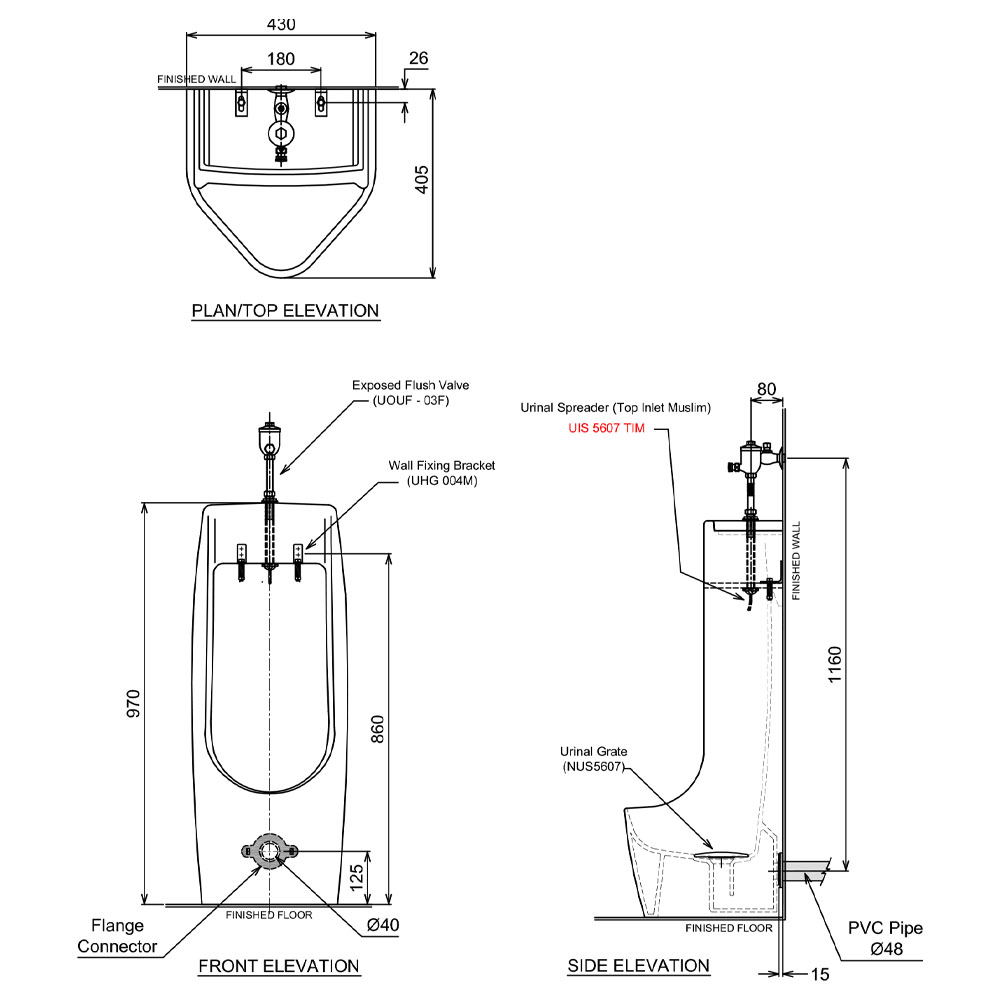 Claytan UR-5607-TI Freestanding Urinal Bowl - Image 2