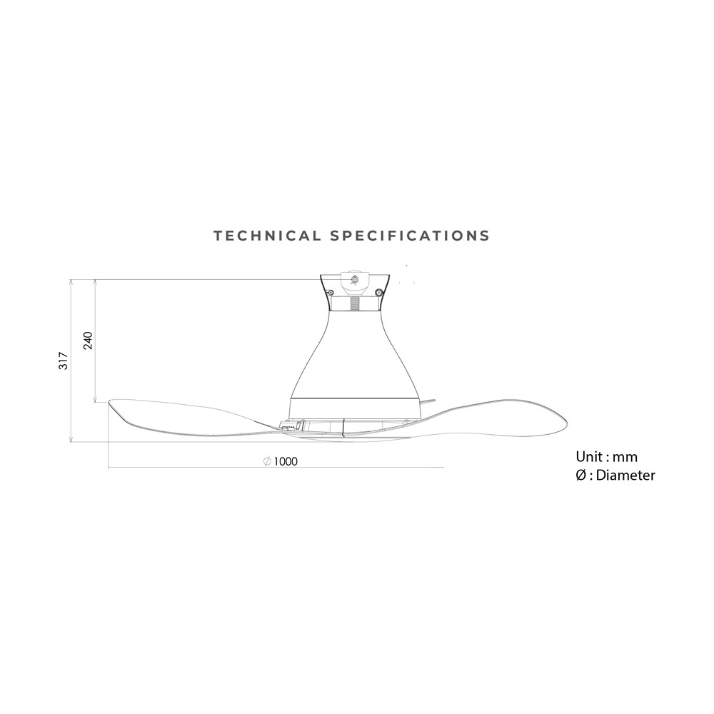 KDK-F40GP Wifi-Control DC Ceiling Fan with LED Light (White) Technical Specification