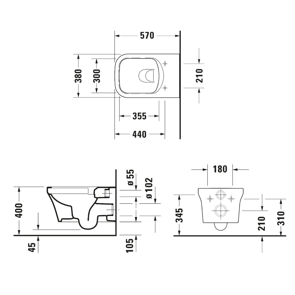 Duravit 256109 Wall Mounted Toilet Technical spec