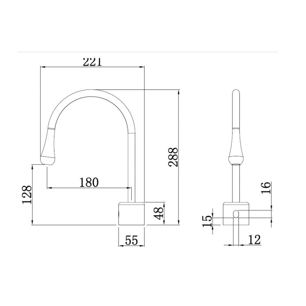 AWS 807 Lotus-S Deck Mount Sensor Tap (Matt Black) Specification Drawing