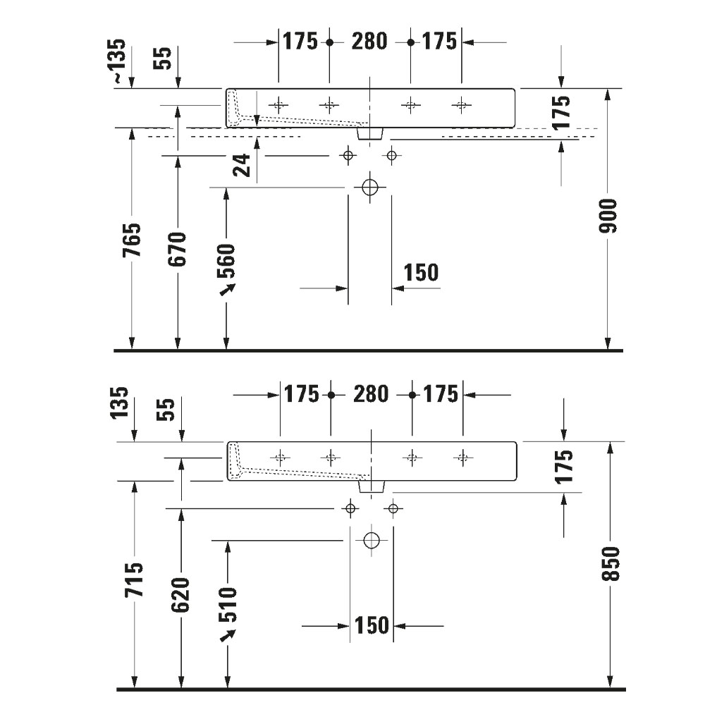Duravit 045410-0030 Vero Wall Hung Basin spec 1
