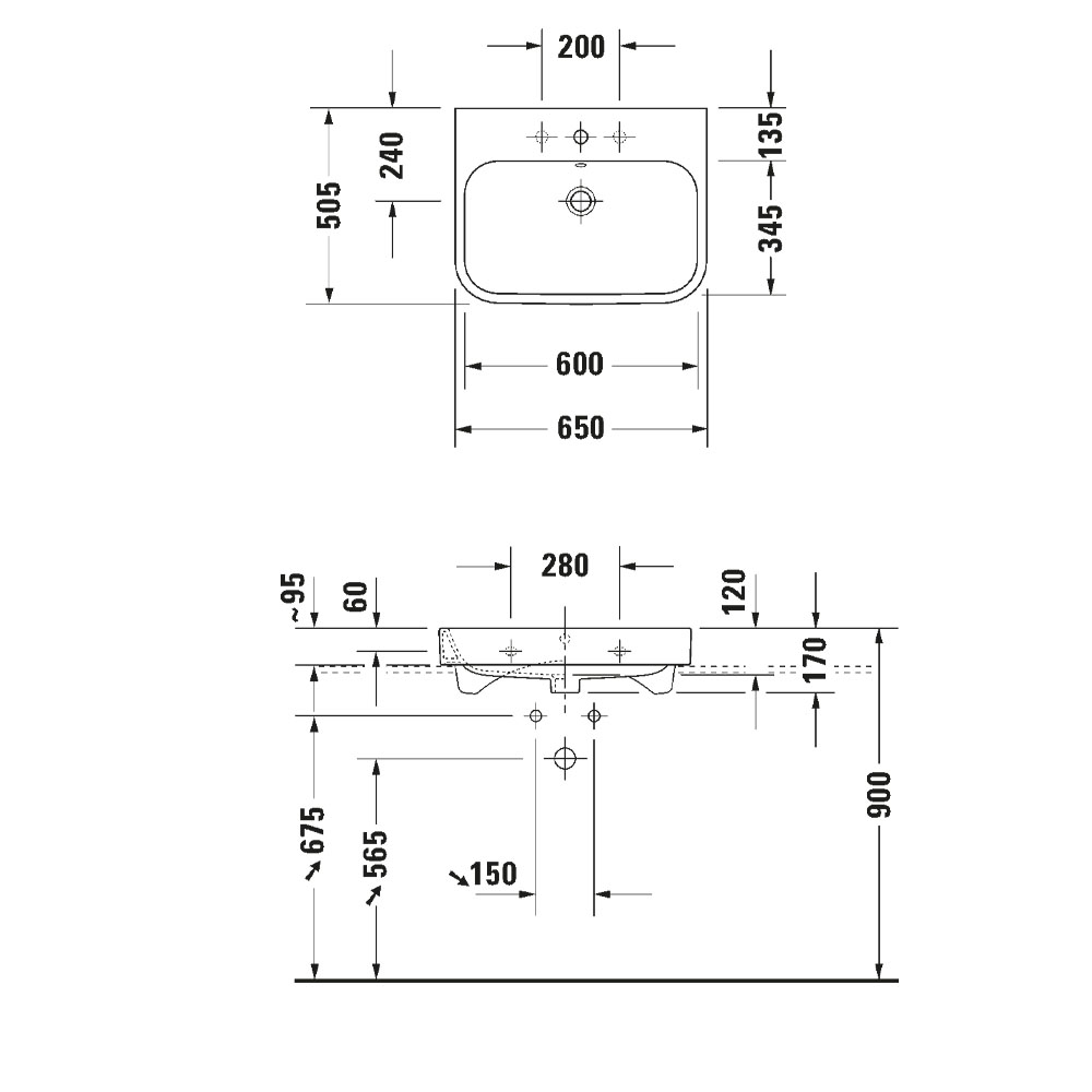 Duravit 231865 Wall Hung Basin Spec