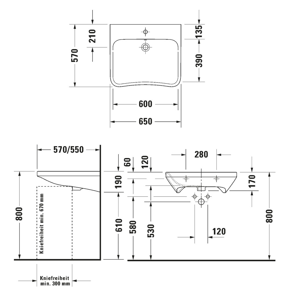 Duravit 232965 DuraStyle Handicap Basin Specification Drawing
