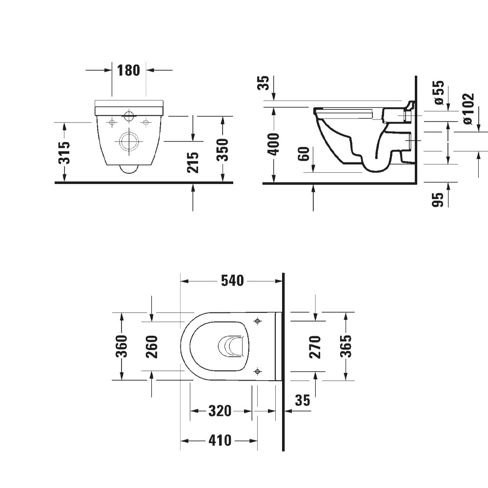 Duravit 252709 Wall Mounted Toilet Spec