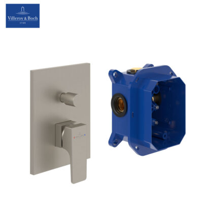 Villeroy-&-Boch-Architectura-Square-TVS12500300064+TVS00035100000-Conceal-Bath-&-Shower-Mixer-(Brushed-Nickel)