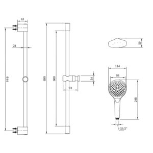 Villeroy & Boch Embrace PLUS TVS1086000364 Shower Set with Three Features (Brushed Nickel) Technical-Spec-Dimension