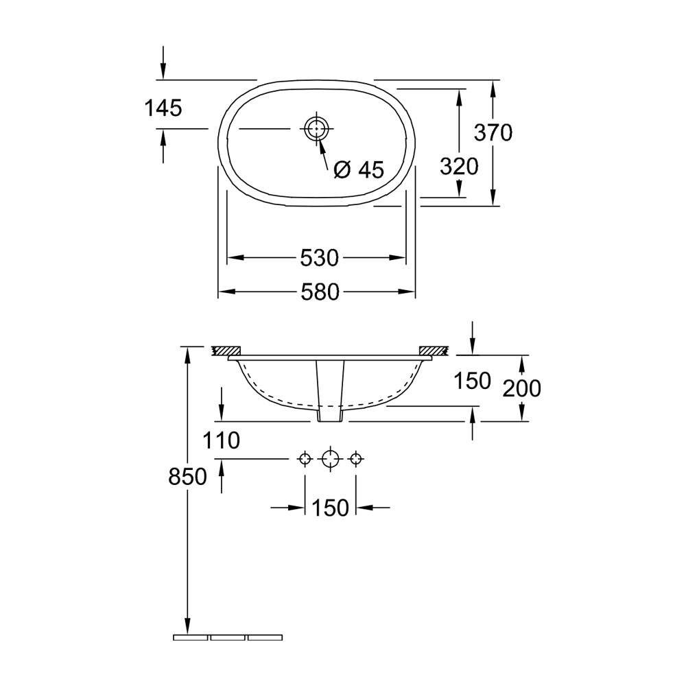 Villeroy-&-Boch-O-novo-41625001-Undercounter-Washbasin-Spec-Drawing