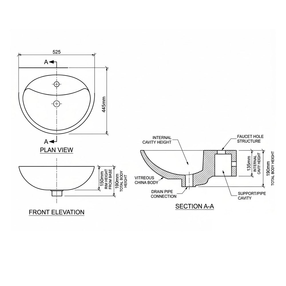 Arino CB-4008W-WT Wall Hung Basin - Image 2