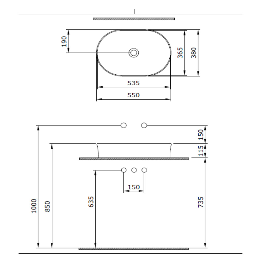 BOCCHI 1521-069-0126 Sottile Slim Line Ceramic Basin (Matt Concrete) - Image 2