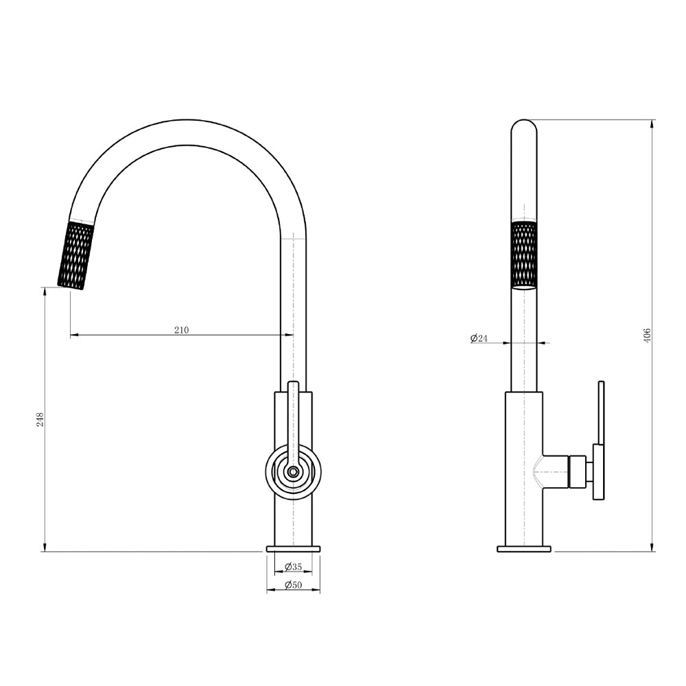Frascio-50.65.005-Pull-Out-Sink-Tap-Techncial-Drawing
