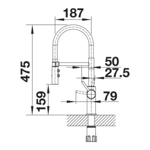 Blanco-CATRIS-S-Flexo-with-Flexible-Hose-Specification-Drawing-2