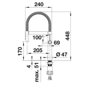 Blanco-Culina-S-II-Mini-Sink-Mixer-with-Flexible-Hose-Spec-Drawing-2