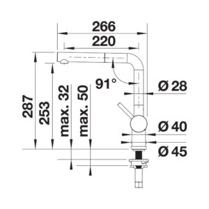 Blanco-LINUS-S-Pull-Out-Sink-Mixer-Product-Specification-Drawing