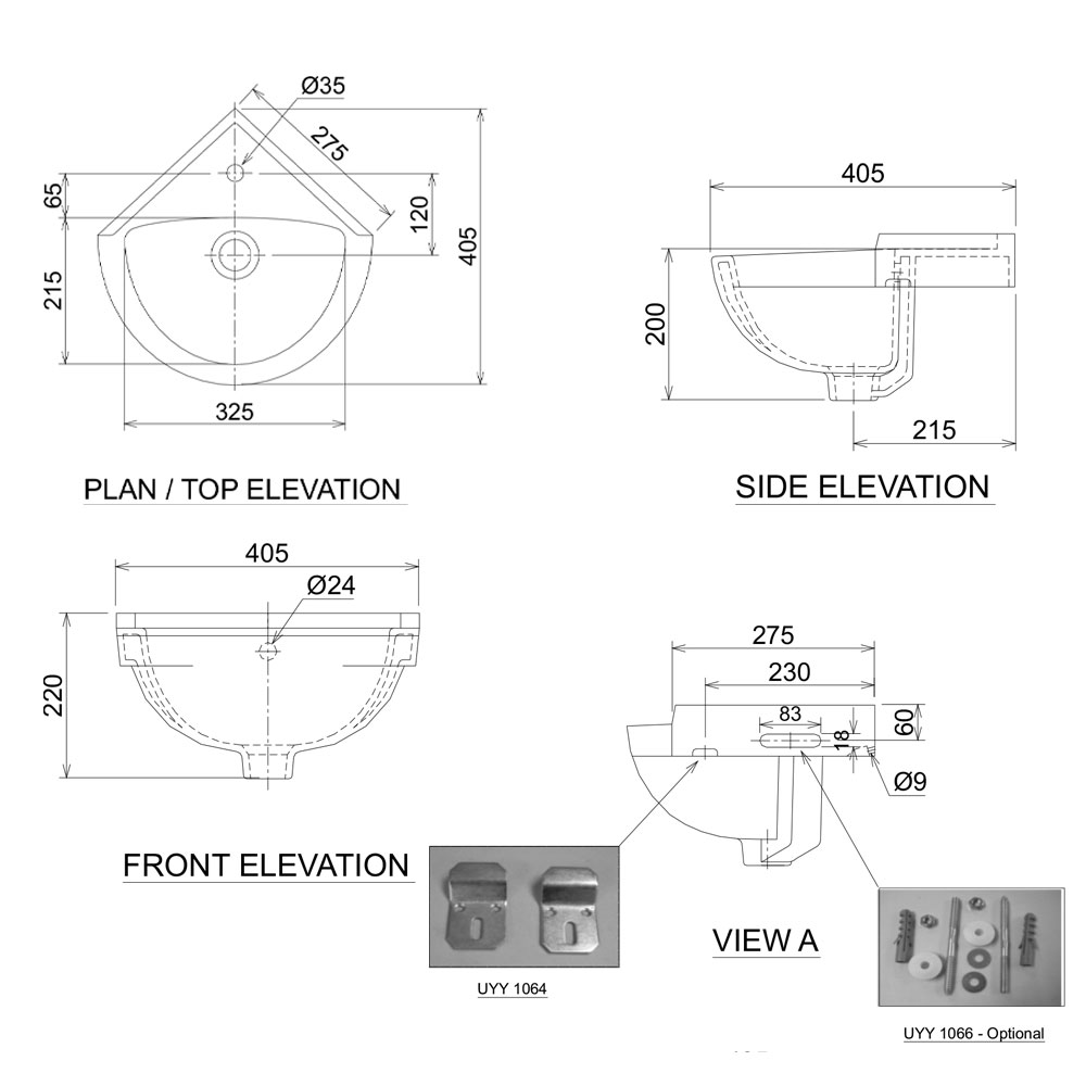 Claytan-WB-122-Corner-Basin-Technical-Drawing