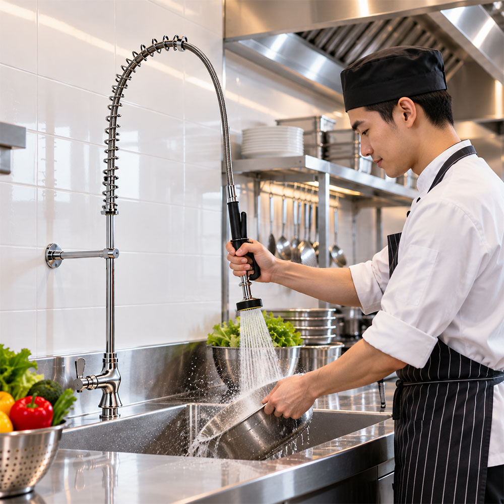 Pre-Rinse-Kitchen-Faucet-in-operated